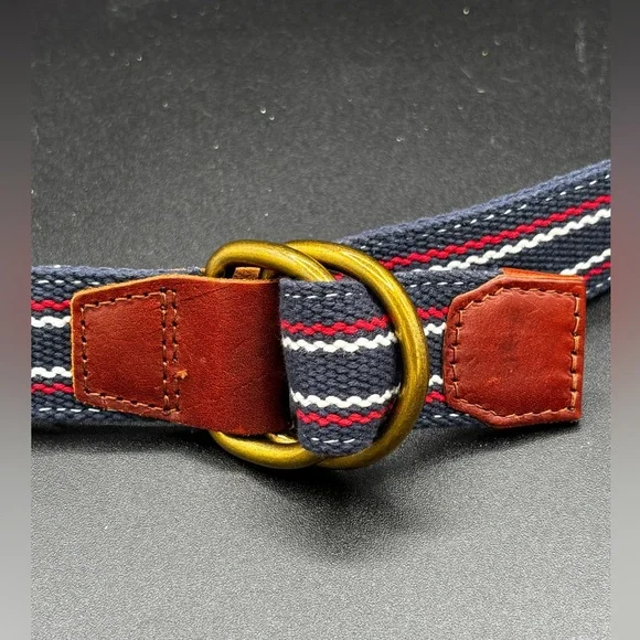 J Crew Unisex Ajustable Canvas Belt Navy Blue Red White S/M Preppy Patriotic - Picture 2 of 5
